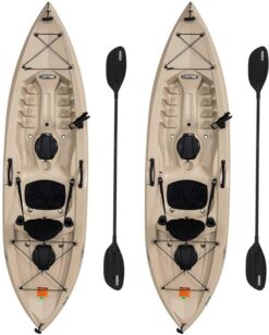 Lifetime Tamarack Angler 100 Fishing Kayak 10ft 2-Pack with Paddles - UV-Protected HDPE, Adjustable Seat, Rod Holders, Tan