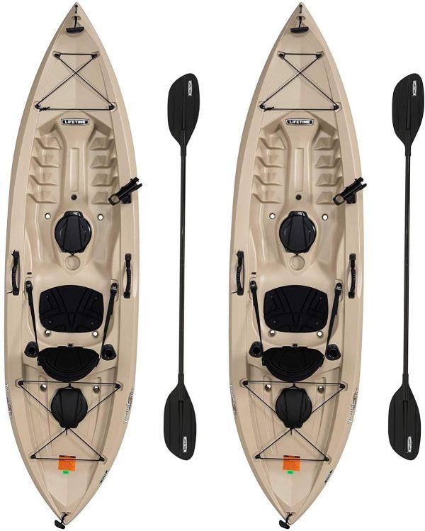 Lifetime Tamarack Angler 100 Fishing Kayak 10ft 2-Pack with Paddles - UV-Protected HDPE, Adjustable Seat, Rod Holders, Tan