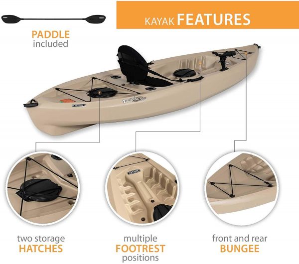 Lifetime Tamarack Angler 100 Fishing Kayak 10ft 2-Pack with Paddles - UV-Protected HDPE, Adjustable Seat, Rod Holders, Tan - Image 6