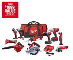 Milwaukee M18 18V Lithium-Ion Cordless 10-Tool Combo Kit with Batteries and Charger