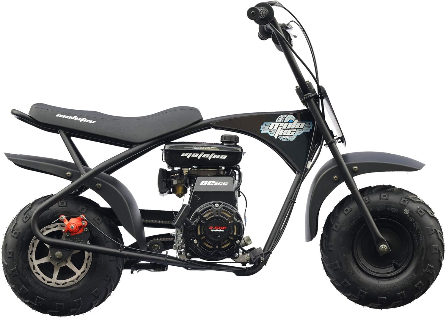 MotoTec 105CC 3.5HP Mini Bike, Black, Alloy Steel, 23mph Speed, Indoor Use, Distance Monitor, 185lbs Capacity - Image 8