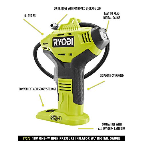 RYOBI ONE+ Cordless Air Inflator with Digital Gauge, 18V Lithium-Ion Battery, Portable Tire Pump - Image 9