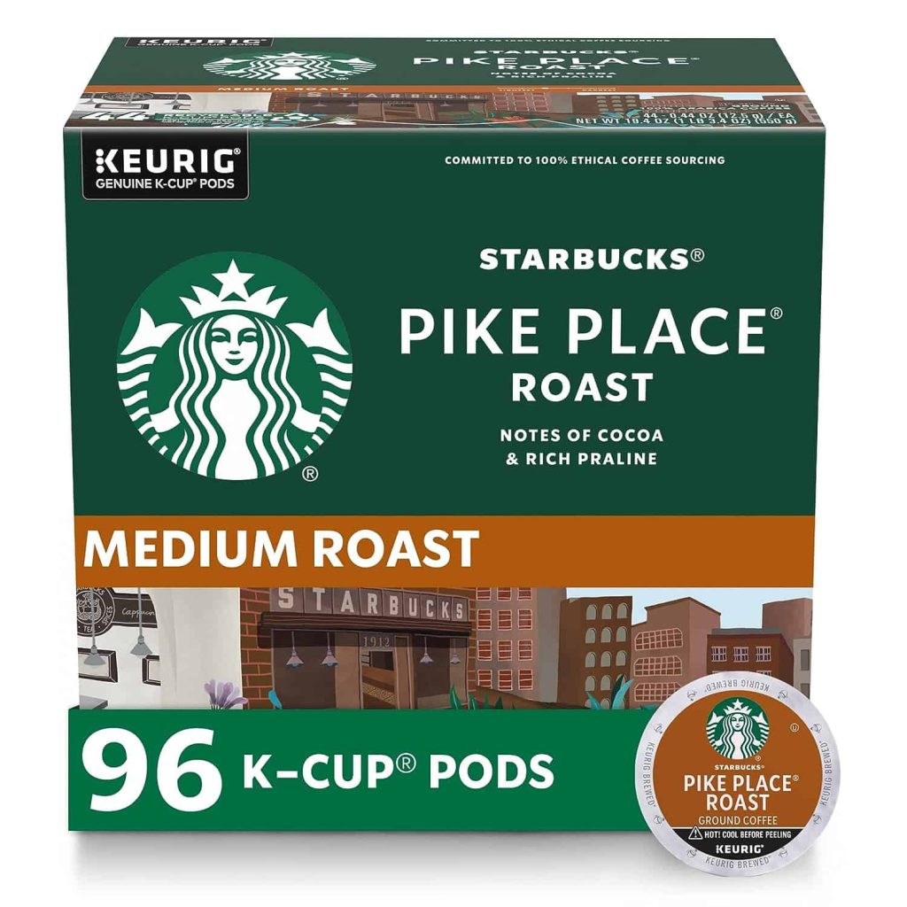 Starbucks Pike Place Roast Medium Coffee K-Cups, 96-Count, 100% Arabica, Keurig Compatible