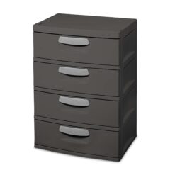 Sterilite Heavy-Duty 4 Drawer Plastic Storage Unit, Flat Gray, BPA-Free