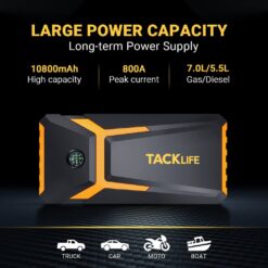 Alternative view of TACKLIFE T8 Car Jump Starter 800A 18000mAh for 7.0L Gas & 5.5L Diesel, 12V Battery Booster with Quick Charge & Safety Features