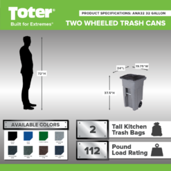 Alternative view of Toter 32 Gallon Greenstone Trash Can with Quiet Wheels & Attached Lid - Durable Indoor/Outdoor Waste & Recycling Container