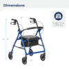 Drive Medical 4-Wheel Rollator Walker, Foldable, Padded Seat & Backrest, 6-Inch Wheels, Blue - Image 8