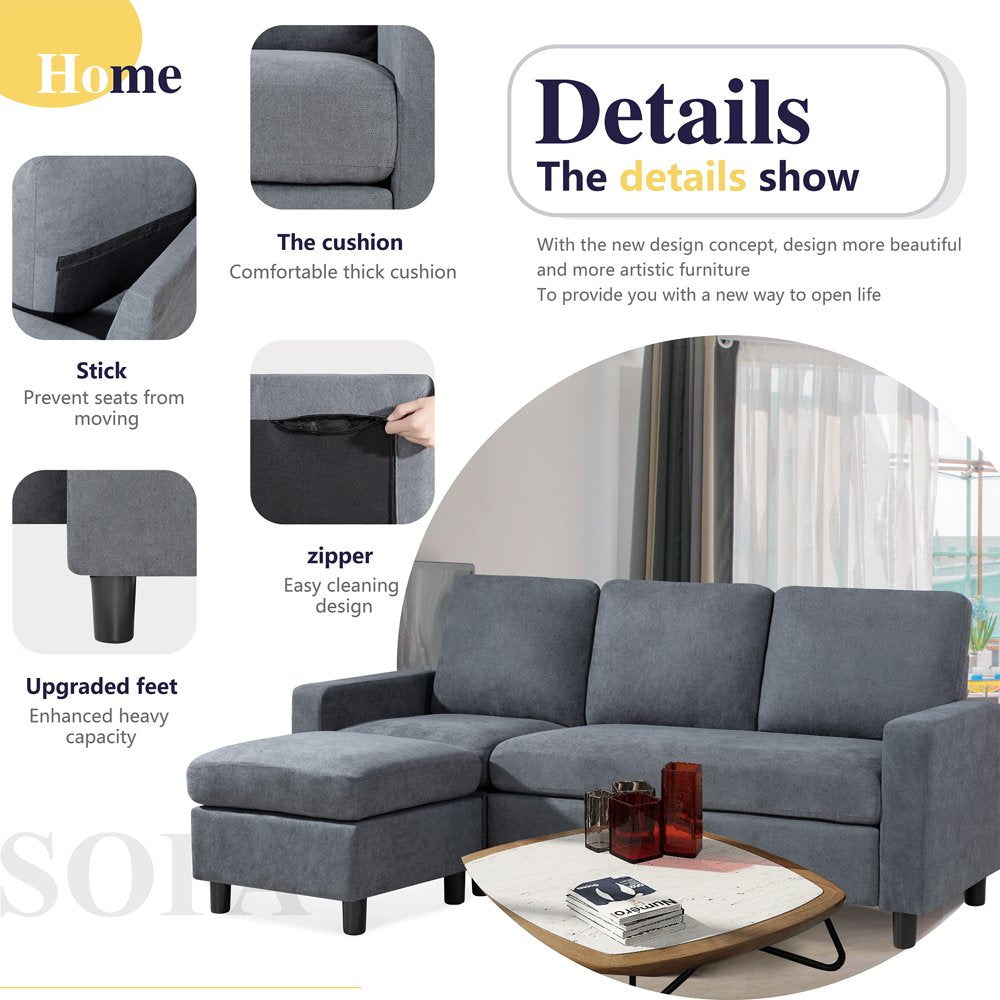 Walsunny Convertible Sectional Sofa, L-Shaped Linen Couch with Reversible Ottoman for Small Spaces - Image 4
