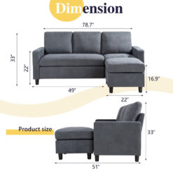 Alternative view of Walsunny Convertible Sectional Sofa, L-Shaped Linen Couch with Reversible Ottoman for Small Spaces
