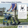 Drive Medical 4-Wheel Rollator Walker, Foldable, Padded Seat & Backrest, 6-Inch Wheels, Blue - Image 2
