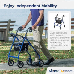 Alternative view of Drive Medical 4-Wheel Rollator Walker, Foldable, Padded Seat & Backrest, 6-Inch Wheels, Blue